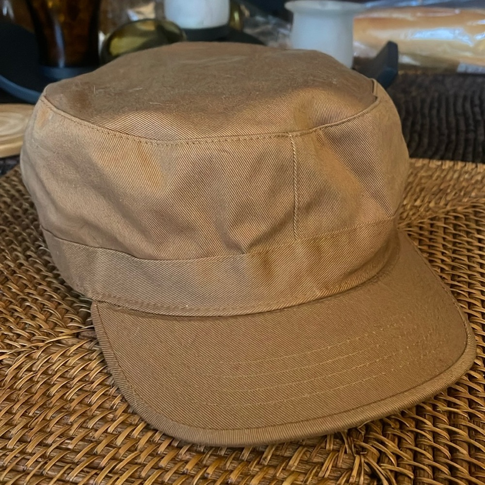 Vtg Military Style Flat Top Cadet Tan Cap, XL